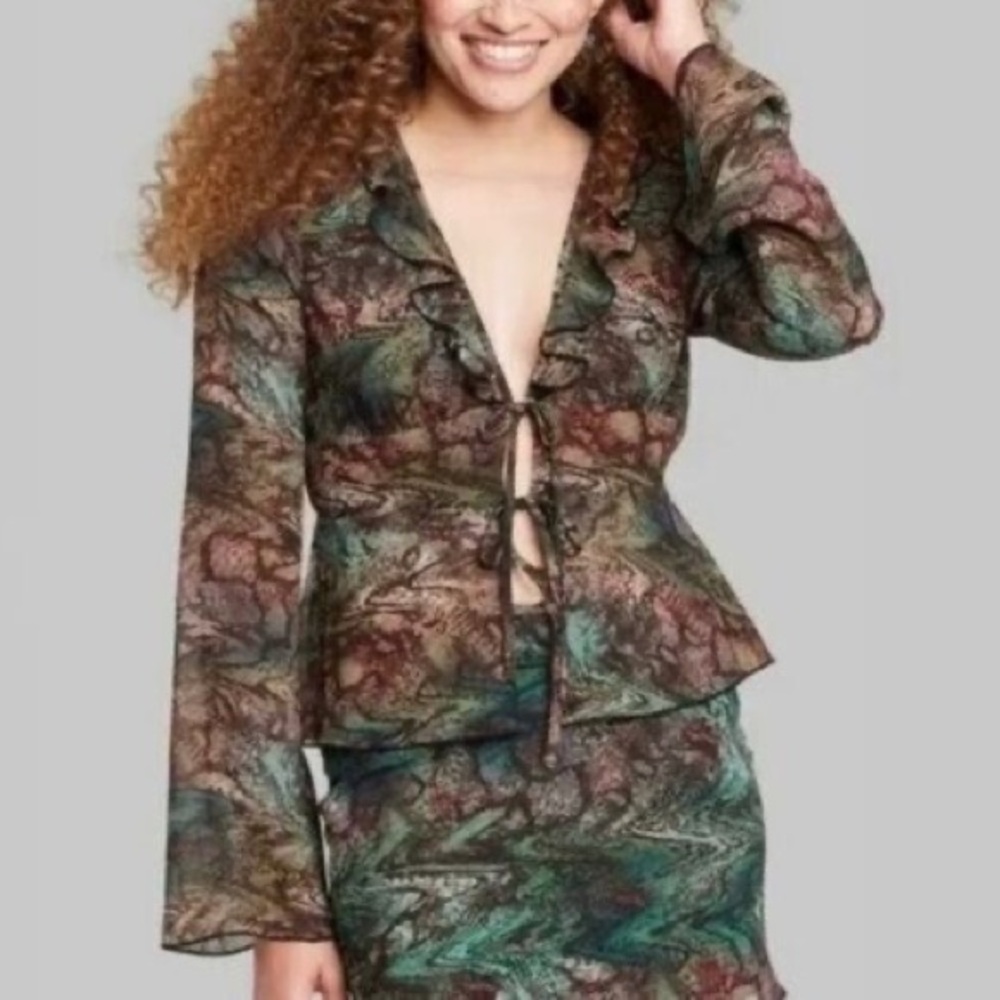 Wild fable womens warped croc tie front blouse size small new with tags